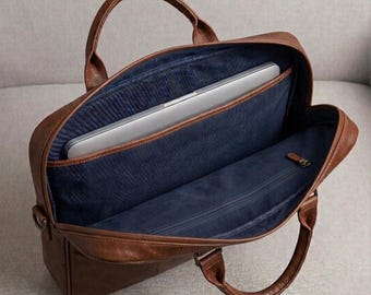 Herren Laptoptasche Handgefertigt aus Büffelleder - Businesstasche Crossbody Aktentasche für Arbeit & Reisen (Unisex)