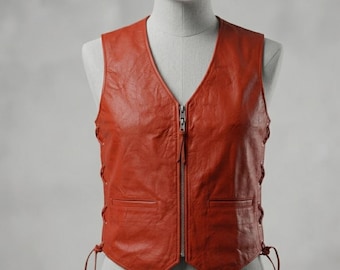 Gilet de motard en cuir pour femme, cadeau de fête des mères, gilet de moto réglable avec laçage latéral
