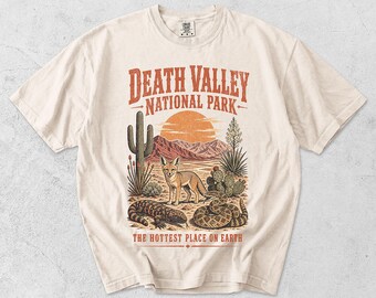 Death Valley CA National Park Retro Desert Landscape T-shirt | Coyote Cactus Sunset Road Trip Tee | Comfort Colors Travel Vintage Tee Gift