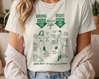 1950s Shipyard Safety Illustration T-shirt | Vintage Right vs Wrong Workwear
