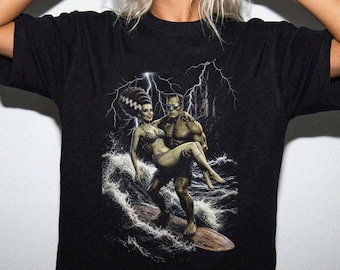 Maglietta da surf con la sposa di Frankenstein / Maglietta da spiaggia horror gotica retrò