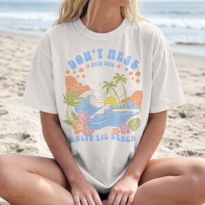 Salty Lil Beach T-Shirt, Retro Summertime Slogan Tee, Garment-Dyed Cotton