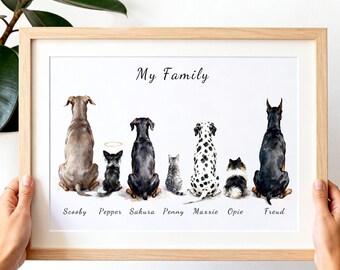 Lámina de gatos familiares, retrato personalizado de varios gatos a partir de una foto, arte personalizado de acuarela de familia de gatos, lámina de mascotas familiares, regalo para mamá de gatos