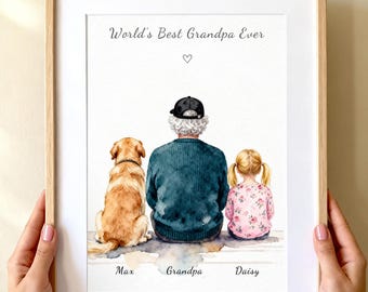 Retrato de perro del abuelo, Regalo para perro del abuelo, Nietos del abuelo, Regalo para el abuelo, Regalo del nieto, Retrato de los nietos, Huella de pata de los nietos