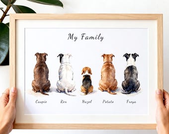Lámina con imágenes de perros de la familia, retrato personalizado de varios perros a partir de una foto, arte mural personalizado para la familia de perros, regalo para la familia de perros, regalo para la mamá perruna
