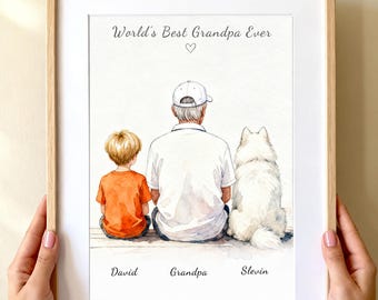 Retrato de perro del abuelo, Regalo para perro del abuelo, Nietos del abuelo, Regalo para el abuelo, Regalo del nieto, Retrato de los nietos, Huella de pata de los nietos