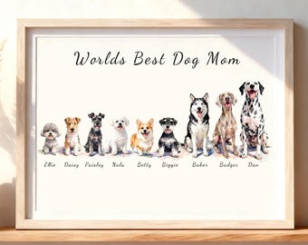 9 retratos de perros en acuarela / Pintura de nueve perros a partir de una foto / Combinación de retratos de perros Arte de varios perros Descarga digital Lienzo enmarcado Regalo