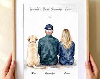 Retrato de perro del abuelo, Regalo para perro del abuelo, Regalo para nieta, Regalo para el abuelo, Regalo del nieto, Retrato de los nietos, De la nieta