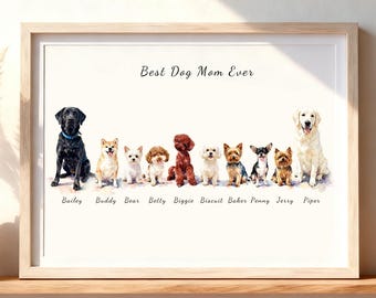 10 retratos de perros en acuarela / Pintura de diez perros a partir de una foto / Combinación de retratos de perros, arte de grupo de perros, descarga digital, lienzo, impresión enmarcada, regalo
