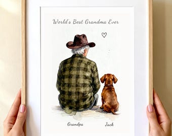 Retrato de perro del abuelo, regalo para perro del abuelo, regalo personalizado para abuelo, regalo para el abuelo, mini pintura personalizada, regalo del nieto, arte de pared para el abuelo