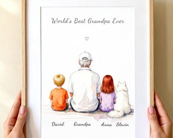 Regalo para el abuelo con temática de gatos, retrato del abuelo con temática de gatos, nietos del abuelo, regalo para el abuelo, regalo del nieto, retrato de los nietos, huella de la pata de los nietos