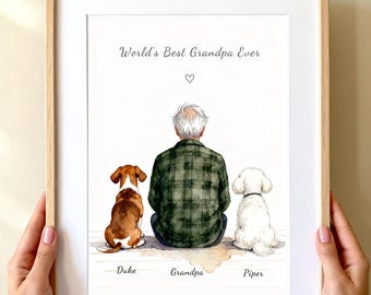 Retrato de abuelo perro, regalo para abuelo perro, retrato personalizado de abuelo, regalo para el abuelo, regalo de la nieta, decoración de pared para abuelo