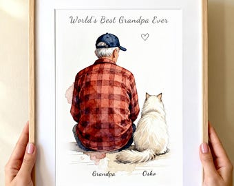 Regalo para abuelo gato, retrato de abuelo gato, regalo personalizado para abuelo, regalo para el abuelo, mini pintura personalizada, regalo del nieto, arte de pared para abuelo