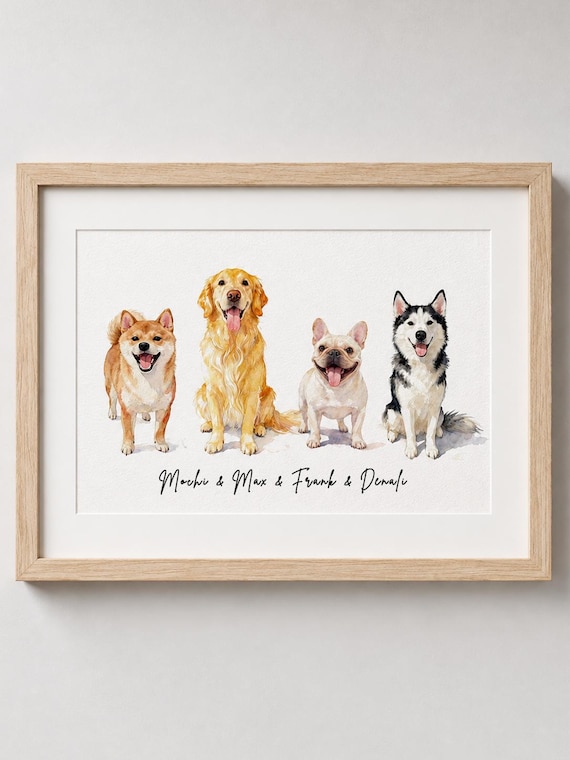 Multi Dog Portrait Using Pet Photo Personalized, Picture of Dogs Portrait,Multi Dogs Art, Multi Dog Prints, Multi Pet Gifts,Watercolor