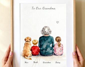 Regalo para la abuela, Día de la Madre, Retrato personalizado de la abuela y sus 7 perros, Cumpleaños de la abuela, Regalos para la abuela perruna