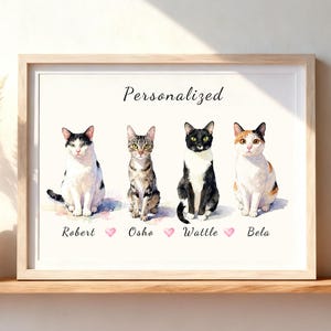 4 Cat Drawing | Four Cat Painting | Custom Pet Portrait from Photo 4 | Pet Portrait with 4 Cats | Picture of 4 Cats | Multiple Cat Portrait
