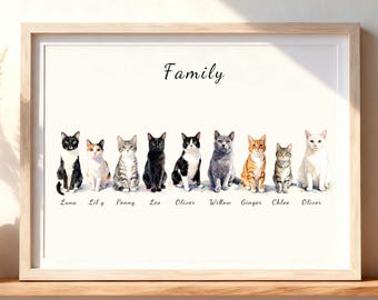 9 retratos de gatos en acuarela / Pintura de nueve gatos a partir de una foto / Combinación de retratos de gatos Arte de varios gatos Descarga digital Lienzo enmarcado Regalo