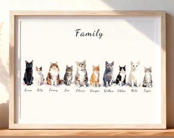 10 retratos de gatos en acuarela / Diez pinturas de gatos a partir de fotos / Combinación de retratos de gatos, arte de grupo de gatos, descarga digital, lienzo enmarcado, regalo