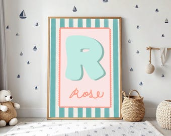 Lámina personalizada para habitación infantil / Descarga digital / Arte mural con iniciales personalizadas / Decoración para la habitación del bebé con el nombre del bebé