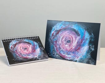 Ensemble carte de voeux et carnet d'art abstrait – Oeuvres d'art originales tourbillons bleu rose