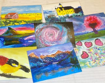 Pack mystère de plusieurs cartes – vierges pour toutes les occasions | Oeuvre d'art originale | Orientation paysage