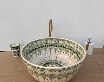 handmade ceramic sink - green and white washbasin - free gifts included . Marc sink fes
