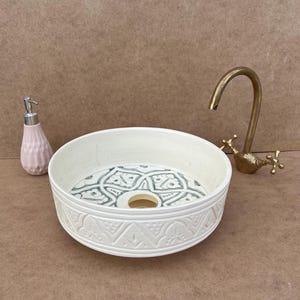 Luxus handgefertigtes Keramik Waschbecken - Modernes Elfenbein Gefäß Waschbecken - Handwerk Keramik Waschbecken - Minimalistisches Arbeitsplatten Eitelkeitswaschbecken - Elegant