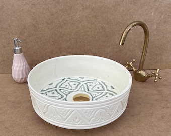 Luxus handgefertigtes Keramik Waschbecken - Modernes Elfenbein Gefäß Waschbecken - Handwerk Keramik Waschbecken - Minimalistisches Arbeitsplatten Eitelkeitswaschbecken - Elegant