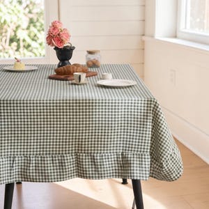 Ruffle Gingham Tablecloth | Cottagecore Plaid Table Cover | Farmhouse Cotton Linen Tablecloth | Picnic Dining Table Decor