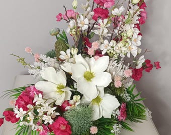 Stunning Floral Arrangement with White Magnolias and Cherry Blossoms