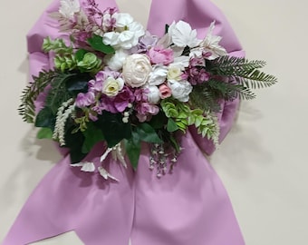 Large Lavender Floral Door Bow - Spring Flower Wreath for Front Door - Purple Outdoor Mailbox Bow - Mothers Day Gift Home Decoration