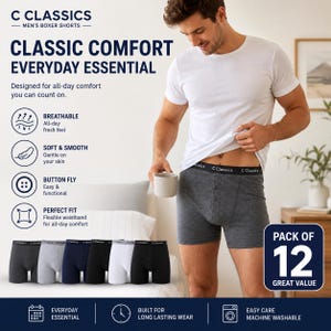 Mens Cotton Blend Boxer Shorts Multipack | Soft Breathable Button Fly Underwear Briefs | Comfy Stretch Trunks | 3 6 12 Pack Boxers