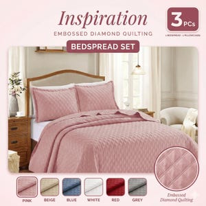 Luxury Quilted Bedspread Set | 3-Piece Lightweight Comforter | Single, Double, King Size Bedding | Modern Inspiration Bed spread Set