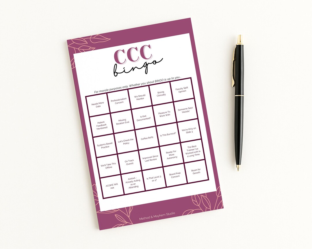 CCC Bingo Notepad for Graduate Medical Education Coordinators ...
