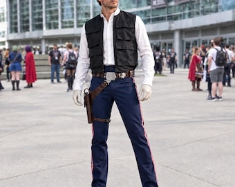 Kostium Hana Solo, strój cosplay Hana Solo, męski kostium kosmicznego przemytnika, kostium science fiction z kamizelką i kaburą, kostium cosplay