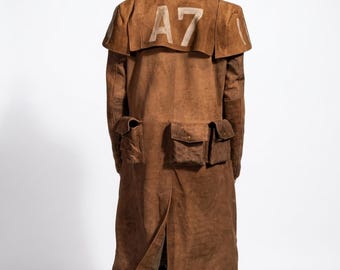 Lange katoenen militaire trenchcoat voor heren, vintage stijl bruine stofdoekjas, retro utility field-jas, steampunk westernjas, A7-stofdoekjas