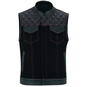 Denim leren bikervest heren | Diamant gewatteerd motorvest | Mouwloos jack in clubstijl | Ruitergilet | Bikervest heren afbeelding 3