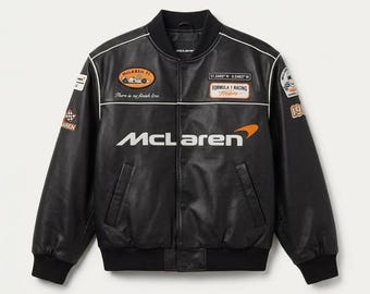 McLaren F1 Racing-bomberjack, uniseks Formula 1 Streetwear-jack, McLaren-jack, leren bomberjack, leren McLaren-jack