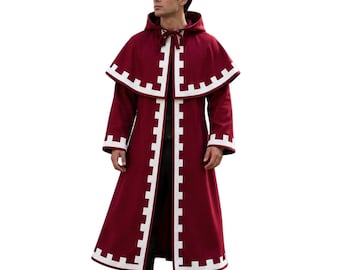 Szata Rycerza Magii, Płaszcz z kapturem i peleryną do cosplayu anime, Płaszcz kostiumowy czarodzieja, Szata drużyny fantasy, Strój cosplay na zamówienie