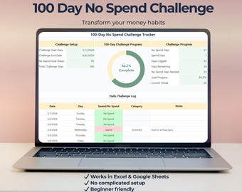 100 Day No Spend Challenge Tracker | Money Saving Challenge | Excel & Google Sheets