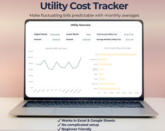 Utility Bill Tracker Spreadsheet | Annual Cost & Monthly Average | Excel and Google Sheets