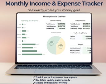 Budget Spreadsheet with Dashboard | Monthly Income Expense Tracker | Visual Money Overview