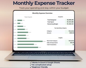 Monthly Expense Tracker Spreadsheet | Spending Tracker with Dashboard | Excel & Google Sheets Budget Template