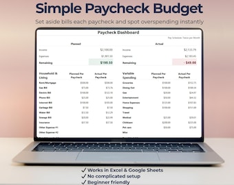 Simple Paycheck Planner | Per Pay Period Budget Tool | Excel & Google Sheets