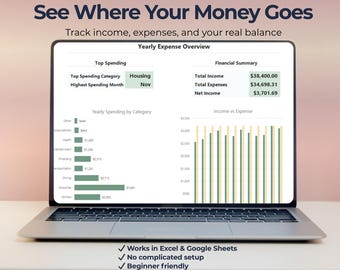 Income & Expense Tracker | See Where Your Money Goes | Yearly Budget Spreadsheet (Excel, Google Sheets)