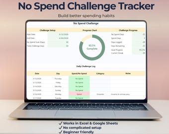 No Spend Challenge Tracker Spreadsheet | Spending Freeze Tracker | Excel & Google Sheets Budget Template
