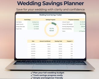 Wedding Savings Planner Spreadsheet | Budget & Fund Tracker | Goal Calculator | Excel and Google Sheets Template