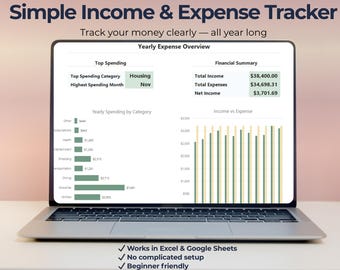 Simple Income & Expense Tracker | Easy Budget Spreadsheet for Beginners | Excel and Google Sheets Finance Tracker