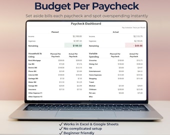 Budget Per Paycheck Spreadsheet | Bill Planner for Paychecks | Excel & Google Sheets