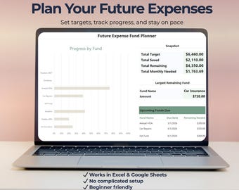 Future Expense Fund Planner | Sinking Fund Spreadsheet | Excel & Google Sheets Savings Tracker